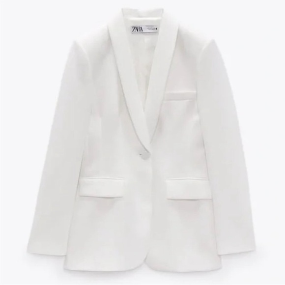 Zara White Women's Blazer Tuxedo collar - Picture 3 of 7